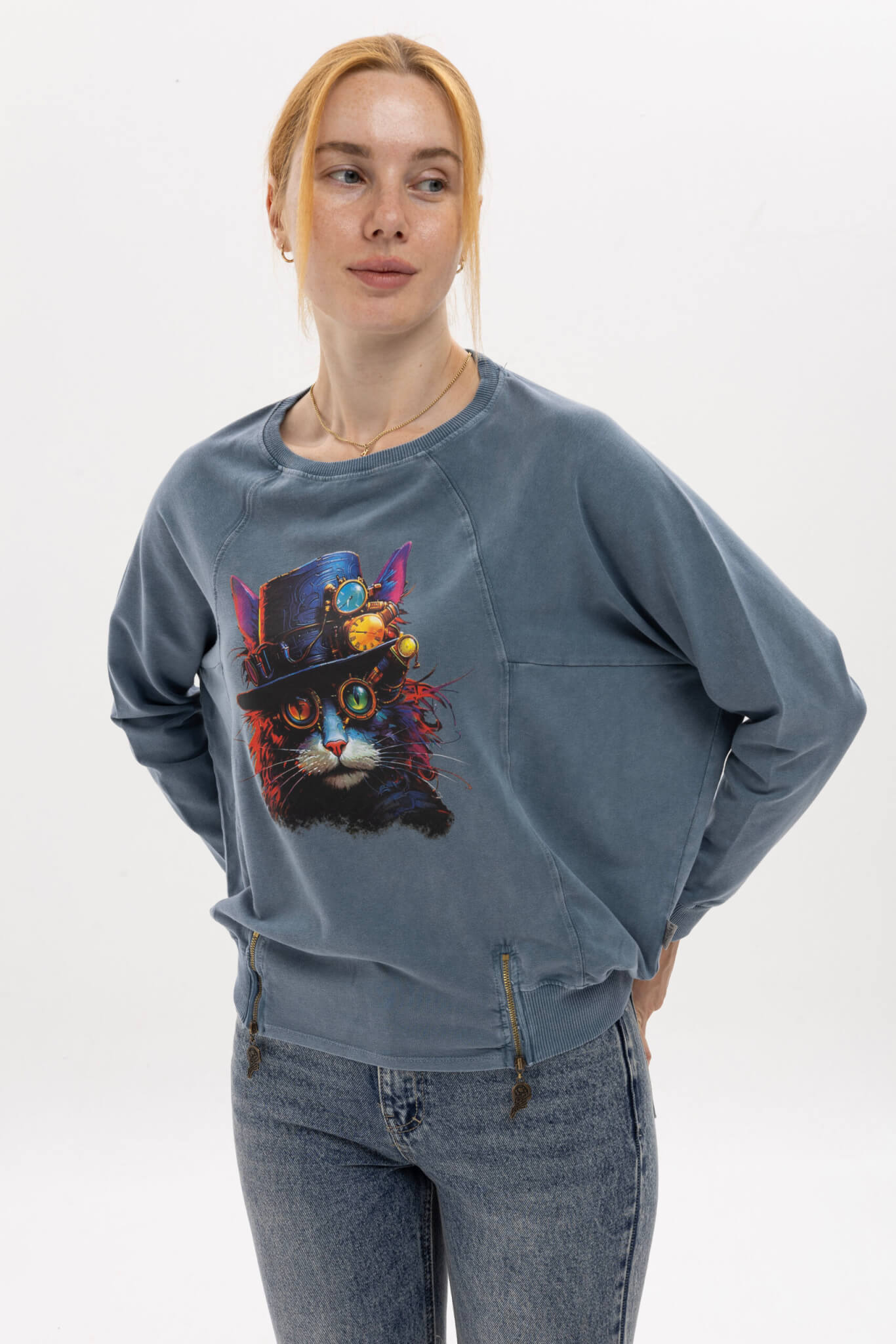 Steampunk Kedi Tasarımlı Sweatshirt Steampunk Kedi Tasarımlı Sweatshirt - Görsel 1